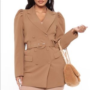 Private School Puff Sleeve Coat - Camel